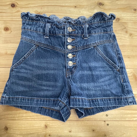 Wild Fable High Waist Denim Shorts Button Fly Ruffle Waist Blue Size 0 - Picture 1 of 5